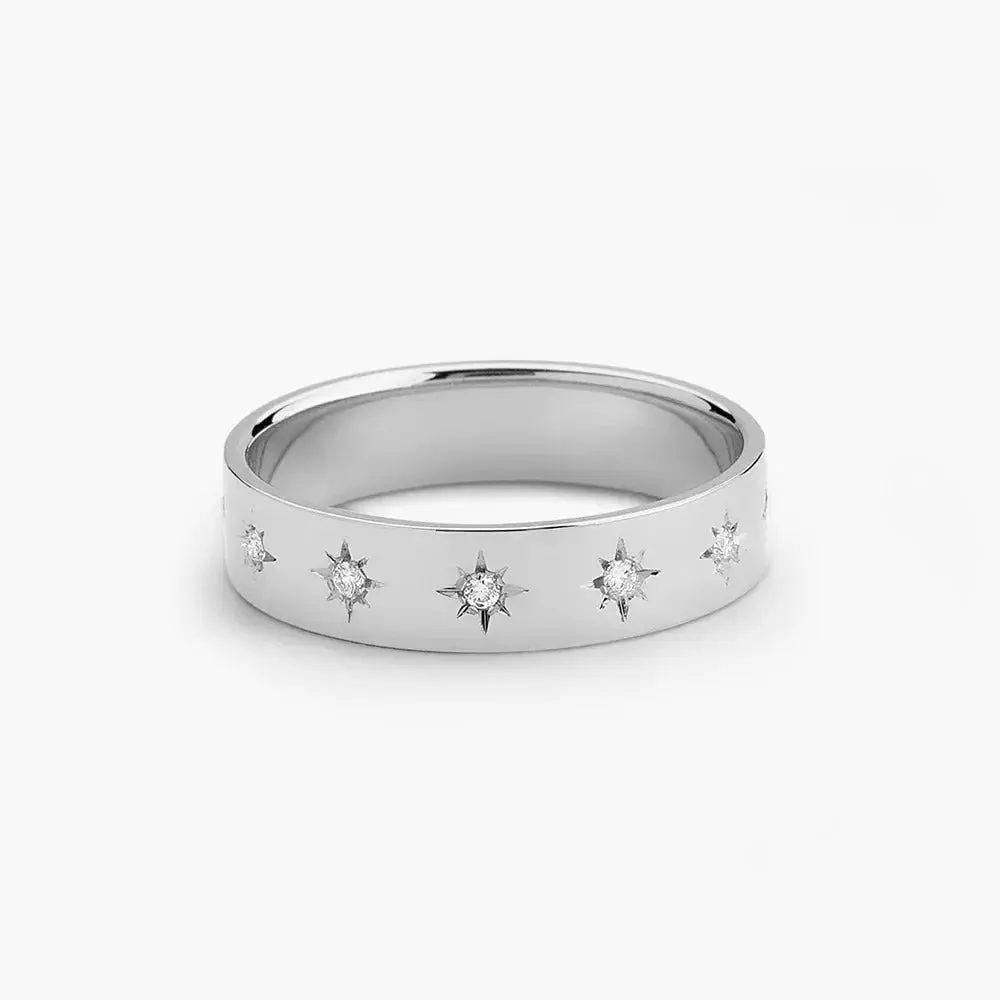 0.11CTW Round Cut Diamond Star Setting Wedding Band