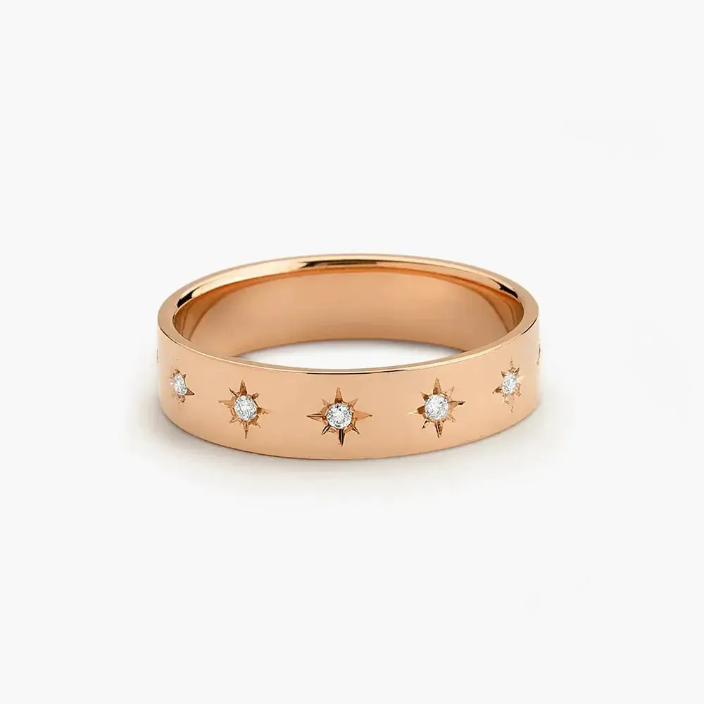 0.11CTW Round Cut Diamond Star Setting Wedding Band