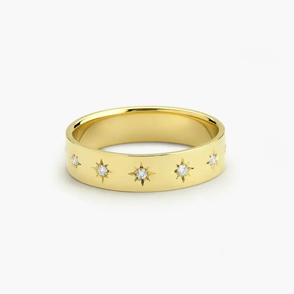 0.11CTW Round Cut Diamond Star Setting Wedding Band