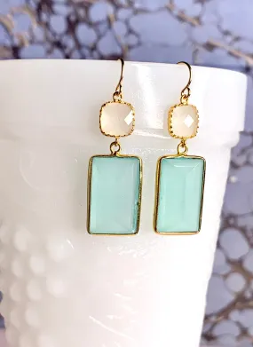 #050 green chalcedony rectangle&moonstone square