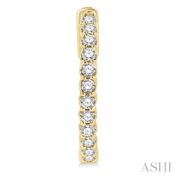 1 ctw Interior and Exterior Embellishment Round Cut Diamond Fashion Hoop Earring in 14K Yellow Gold