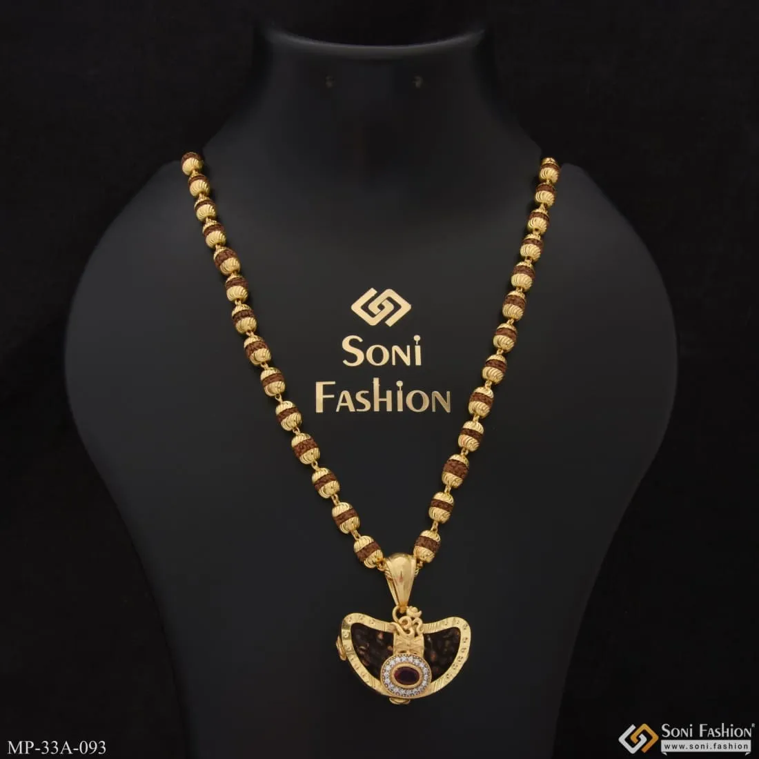 1 Gram Gold Plated Gorgeous Design Rudraksha Mala With Pendant For Men - Style A093