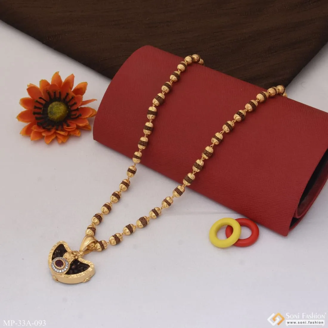 1 Gram Gold Plated Gorgeous Design Rudraksha Mala With Pendant For Men - Style A093