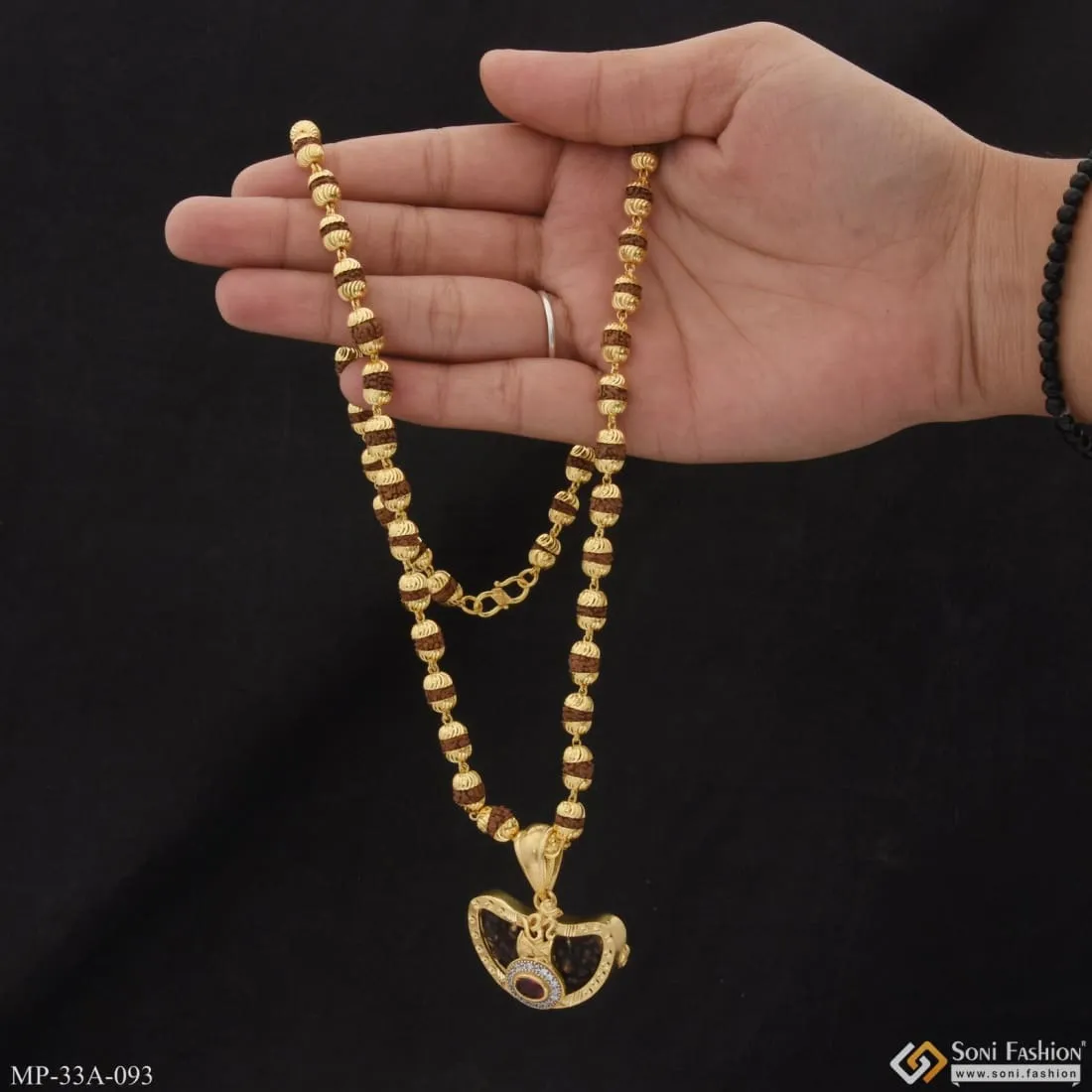 1 Gram Gold Plated Gorgeous Design Rudraksha Mala With Pendant For Men - Style A093