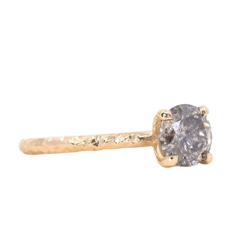 1.09ct Round Salt and Pepper Diamond Evergreen Solitaire in 14k Yellow Gold