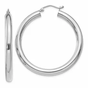 10k White Gold Polish 4MM x 40MM Tube Hoop Earring