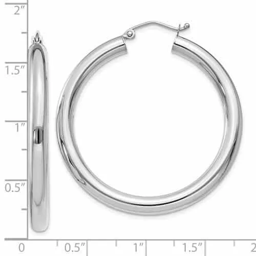 10k White Gold Polish 4MM x 40MM Tube Hoop Earring