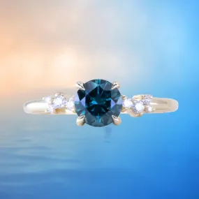 1.14ct Deep Teal Round Montana Sapphire and Diamond Starry Night Low Profile Solitaire in 14k Yellow Gold