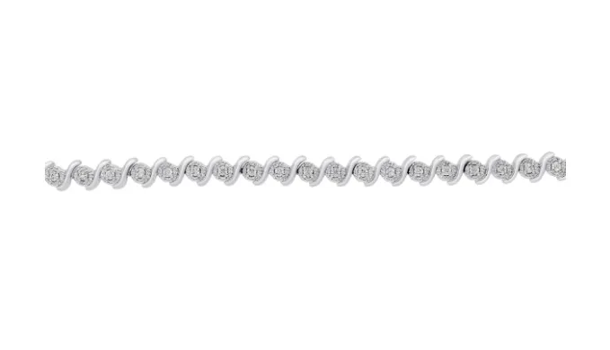 1/3 Carat Diamond S-Type Tennis Bracelet, Platinum Overlay, 7 Inches - Ships Same/Next Day!