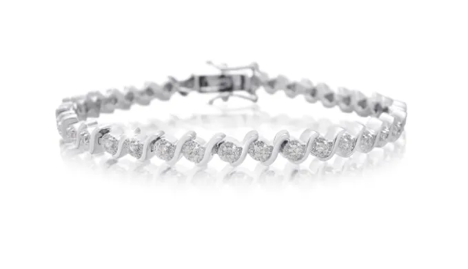 1/3 Carat Diamond S-Type Tennis Bracelet, Platinum Overlay, 7 Inches - Ships Same/Next Day!