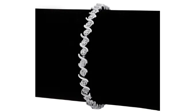 1/3 Carat Diamond S-Type Tennis Bracelet, Platinum Overlay, 7 Inches - Ships Same/Next Day!