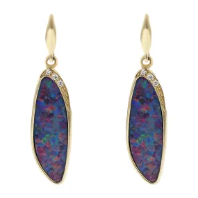 14K Gold Black Opal and Diamond Drop Earrings