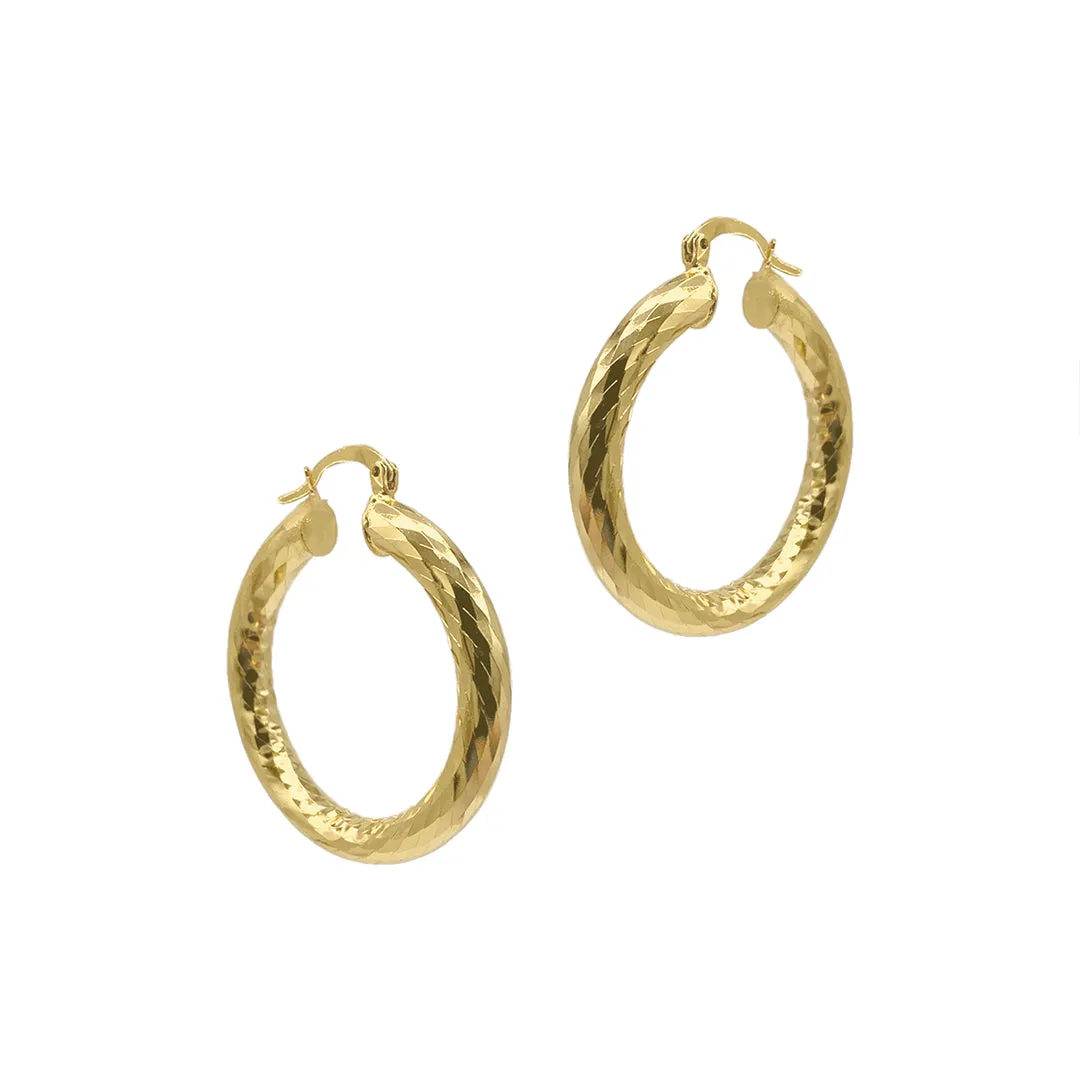 14k Gold Plated Hammered Tube Hoop Earrings