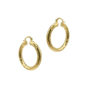 14k Gold Plated Hammered Tube Hoop Earrings