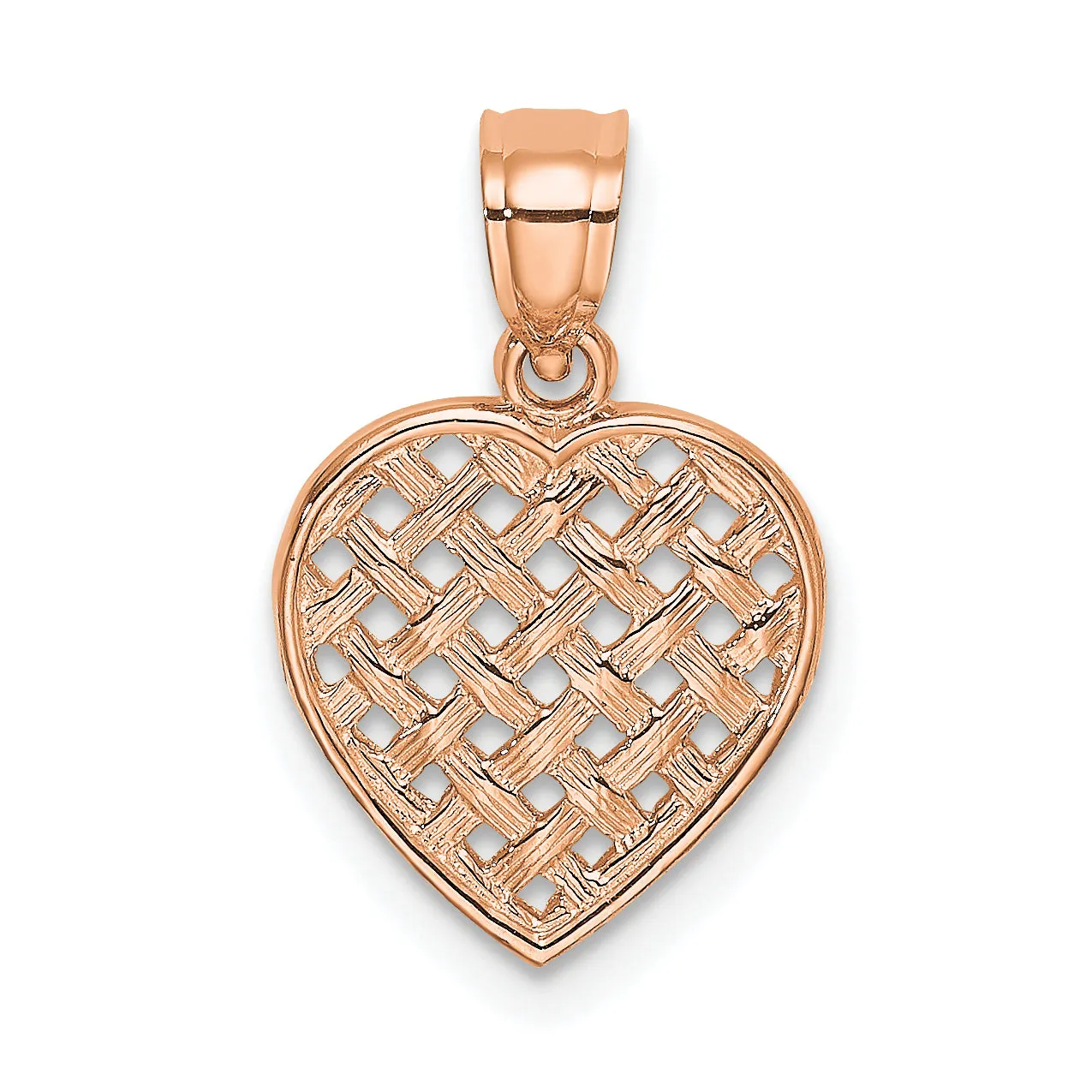 14K Gold Rose Polished Textured Finish Woven Filigree Heart Pendant