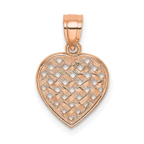 14K Gold Rose Polished Textured Finish Woven Filigree Heart Pendant