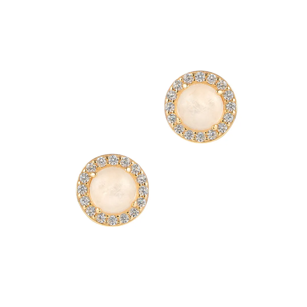 14k Gold Vermeil Moonstone Halo Studs