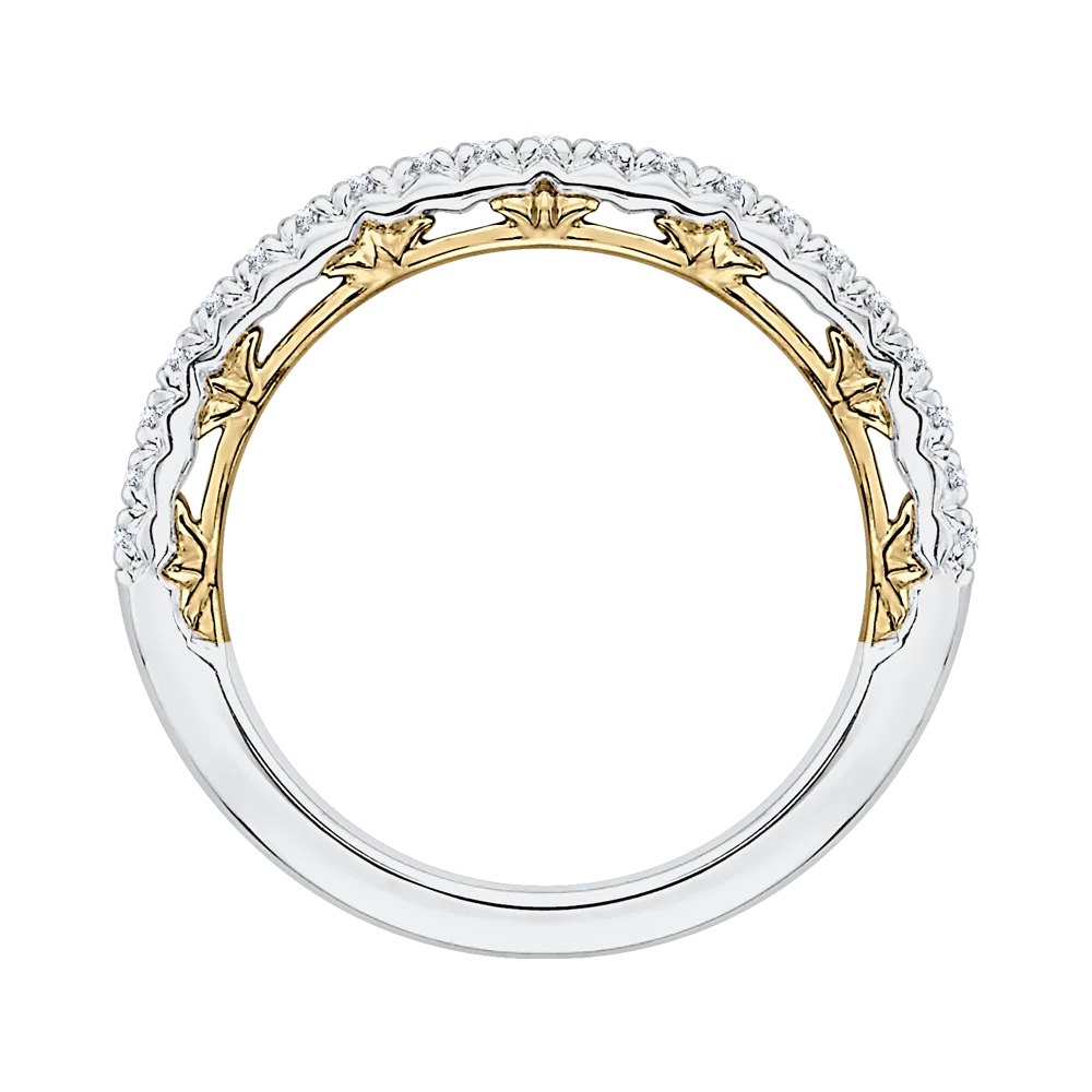 14K Two Tone Gold Round Diamond Half Eternity Wedding Band