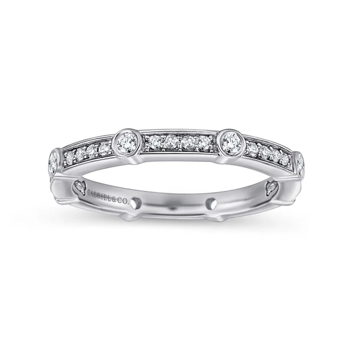 14K White Gold Diamond Station Stackable Ring - LR5688W45JJ