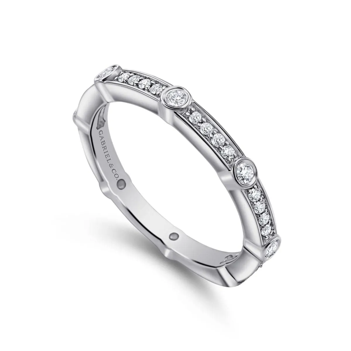 14K White Gold Diamond Station Stackable Ring - LR5688W45JJ