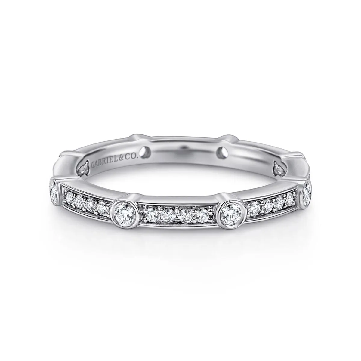 14K White Gold Diamond Station Stackable Ring - LR5688W45JJ