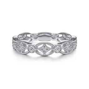 14K White Gold Intricate Cutout Stackable Diamond Ring - LR4648W45JJ