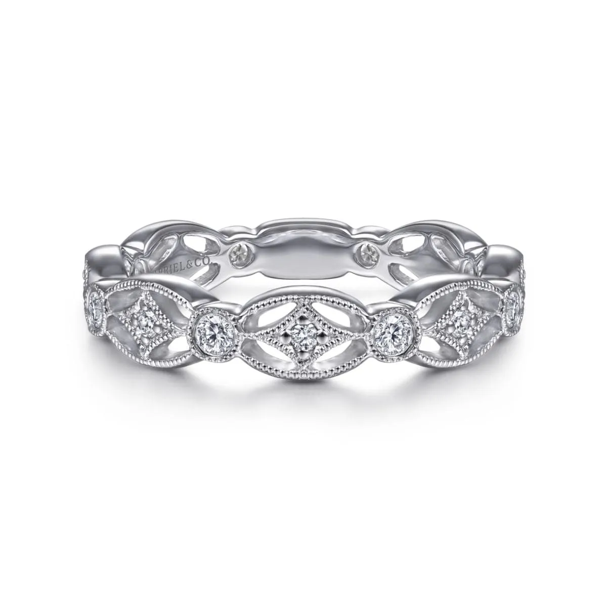 14K White Gold Intricate Cutout Stackable Diamond Ring - LR4648W45JJ
