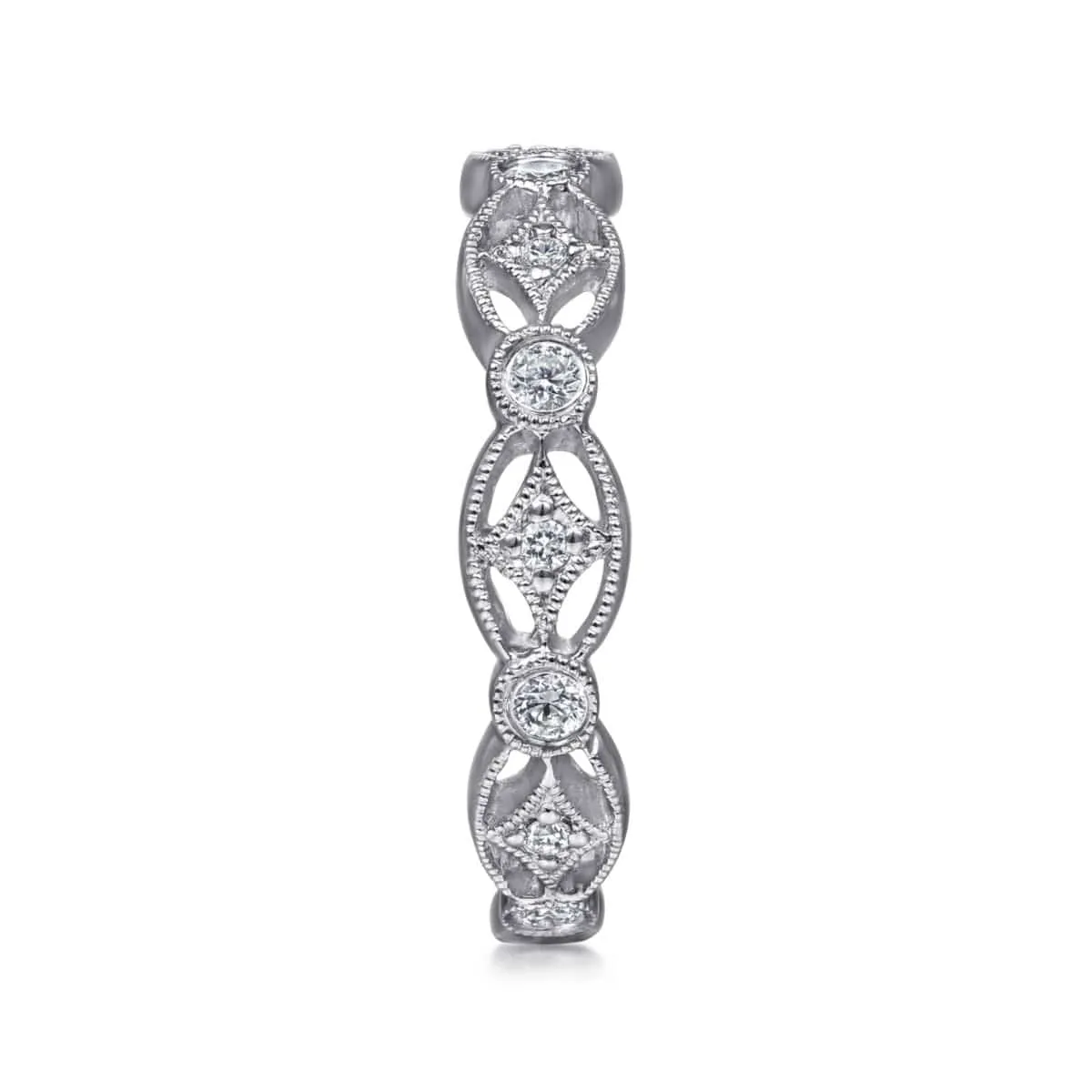 14K White Gold Intricate Cutout Stackable Diamond Ring - LR4648W45JJ