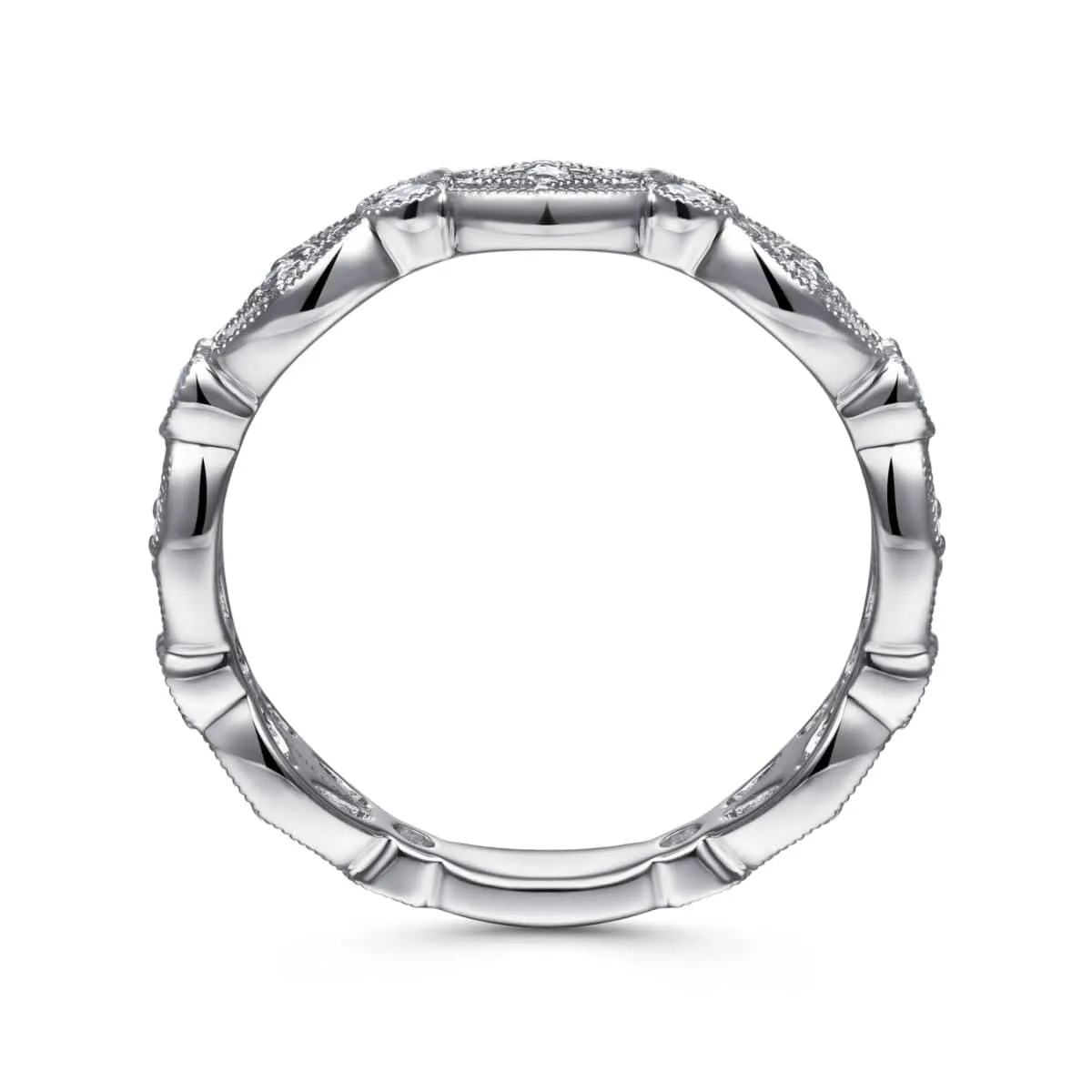14K White Gold Intricate Cutout Stackable Diamond Ring - LR4648W45JJ