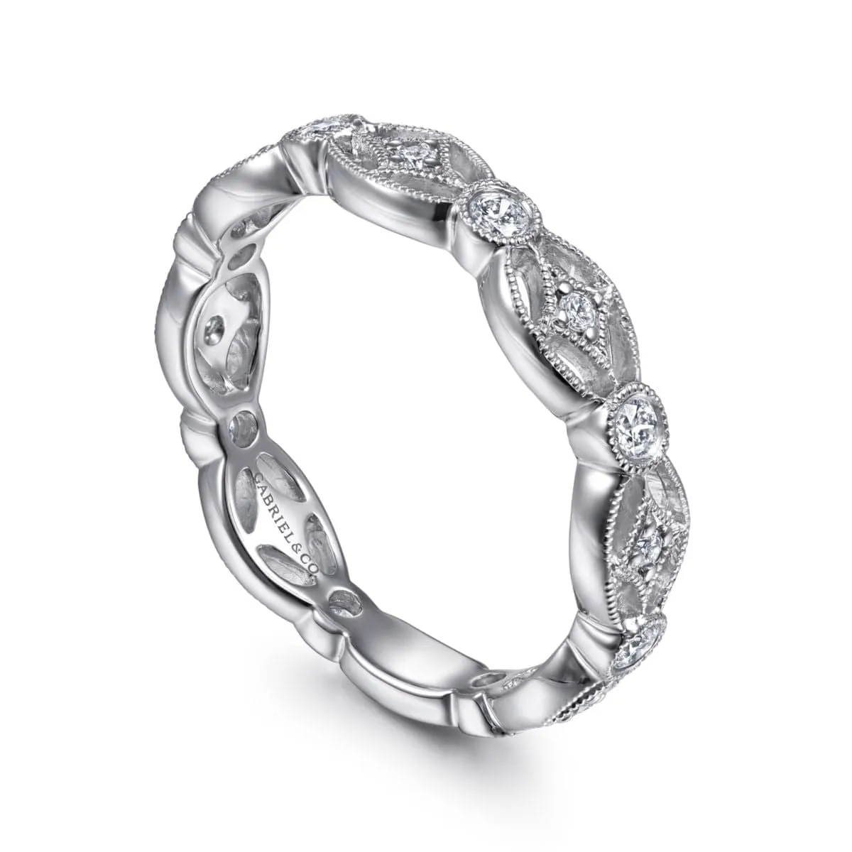 14K White Gold Intricate Cutout Stackable Diamond Ring - LR4648W45JJ