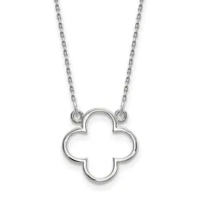 14k White Gold Polished Diamond Cut Finish Quatrefoil Pendant Design in a 18-Inch Cable Chain Necklace Set