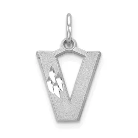 14k White Gold Satin Diamond Cut Finish Letter V Initial Pendant