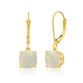 14k Yellow Gold 8mm Cushion Cut Gemstone Dangle Leverback Earrings
