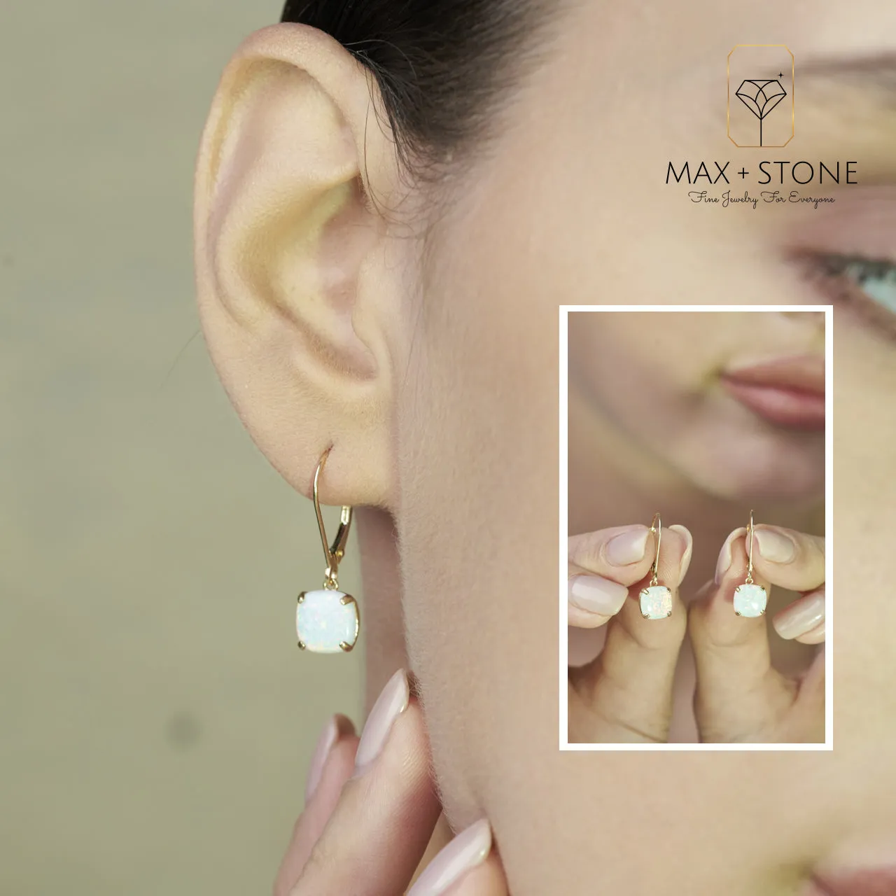 14k Yellow Gold 8mm Cushion Cut Gemstone Dangle Leverback Earrings