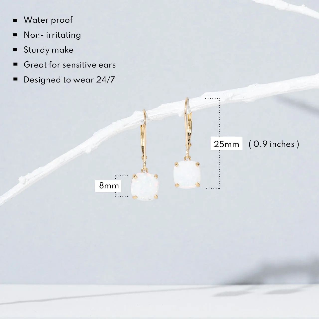 14k Yellow Gold 8mm Cushion Cut Gemstone Dangle Leverback Earrings