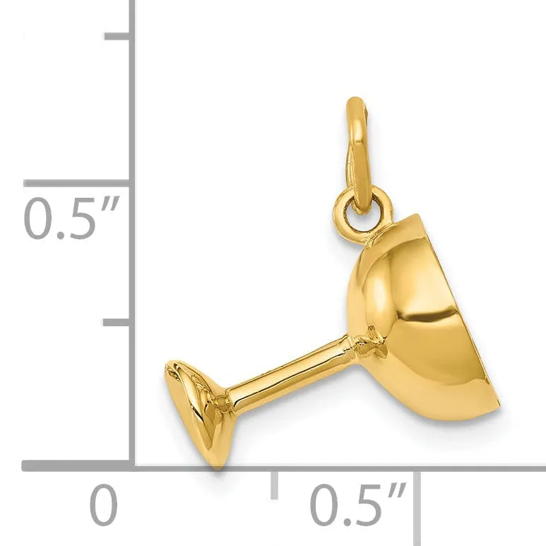 14k Yellow Gold Champagne Glass Charm Pendant
