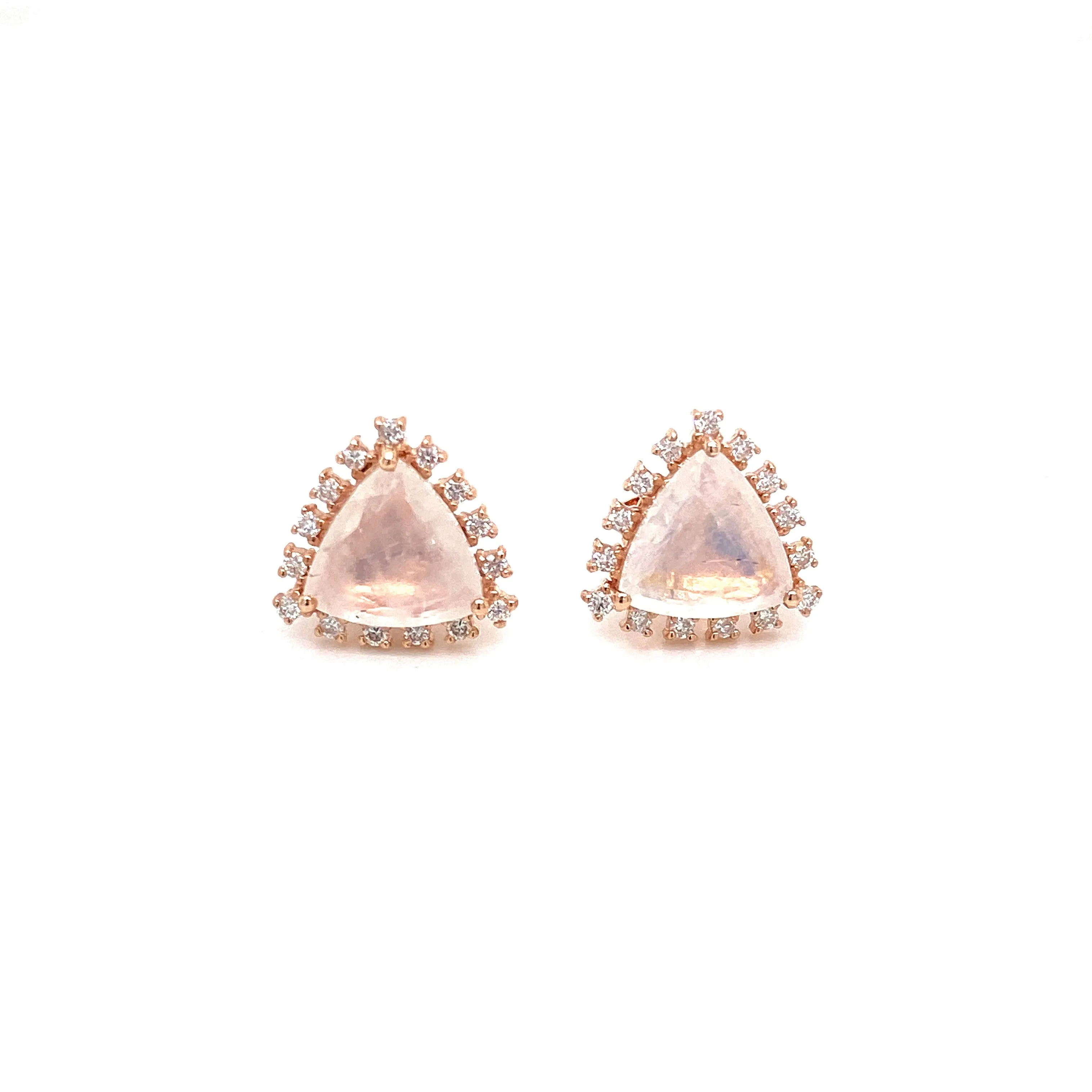 14K YELLOW GOLD DIAMOND MOONSTONE HOOP EARRINGS
