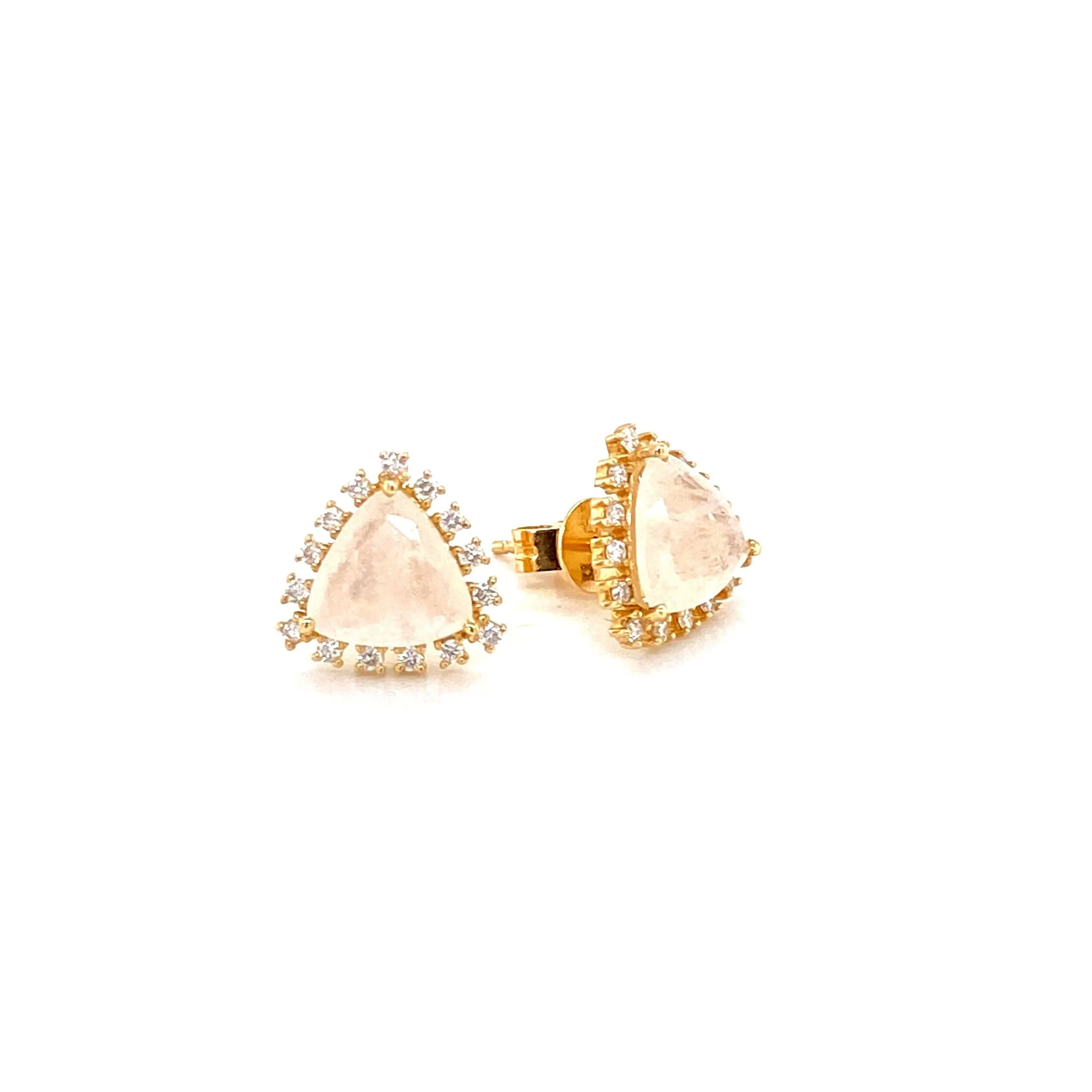 14K YELLOW GOLD DIAMOND MOONSTONE HOOP EARRINGS