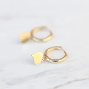 14K Yellow Gold Huggie Hoop With Heart Drop
