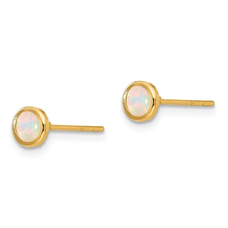 14k Yellow Gold Opal 6mm Bezel Post Earrings