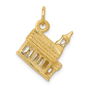 14k Yellow Gold Polish Finish 3D Church Building with Steeple Pendant