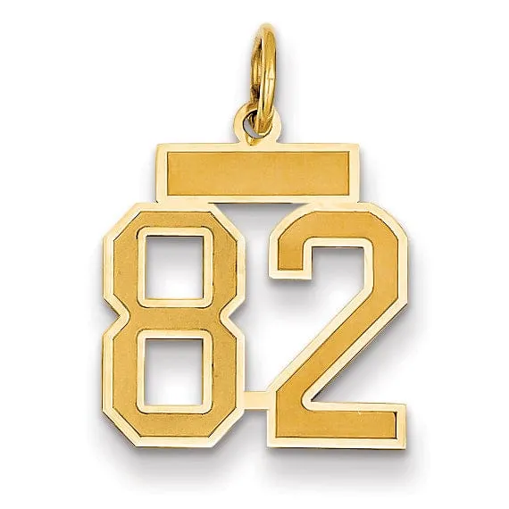 14k Yellow Gold Satin Brush Finish Small Size Number 82 Charm Pendant
