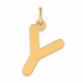 14k  Yellow Gold Slanted Design Bubble Letter Y Initial Pendant