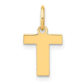 14k Yellow Gold  Small Size Letter T Initial Block Pendant