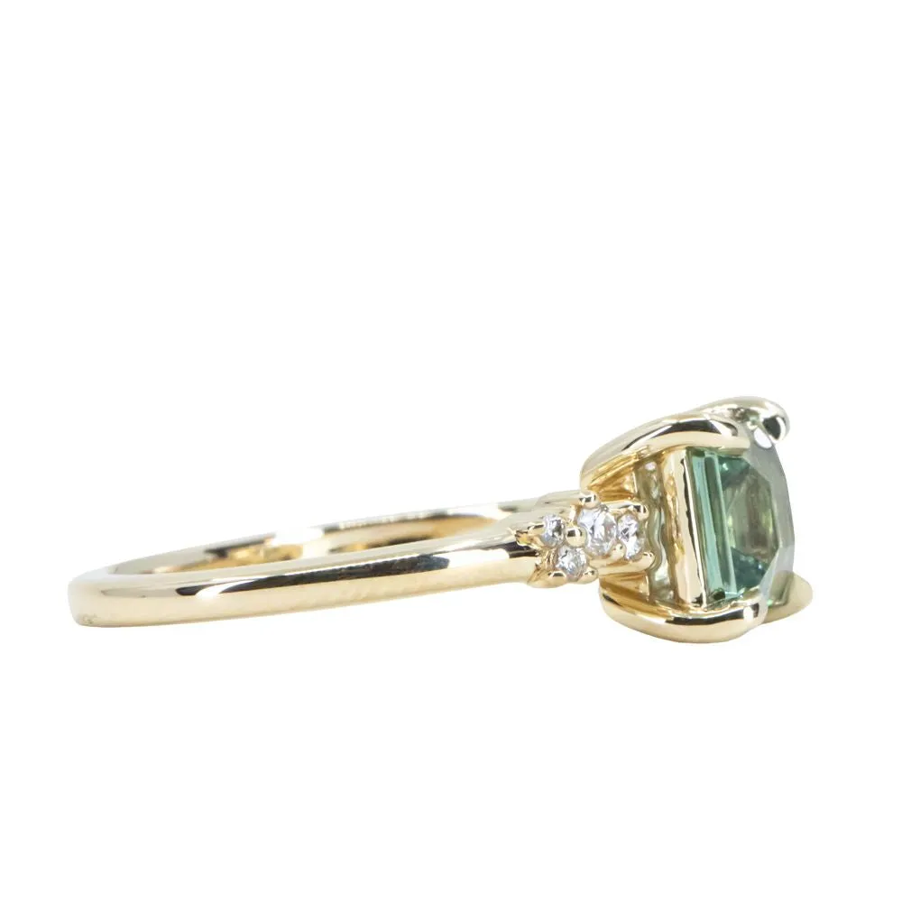 1.52ct Princess Cut Montana Sapphire and Diamond Starry Night Low Profile Solitaire in 14k Yellow Gold