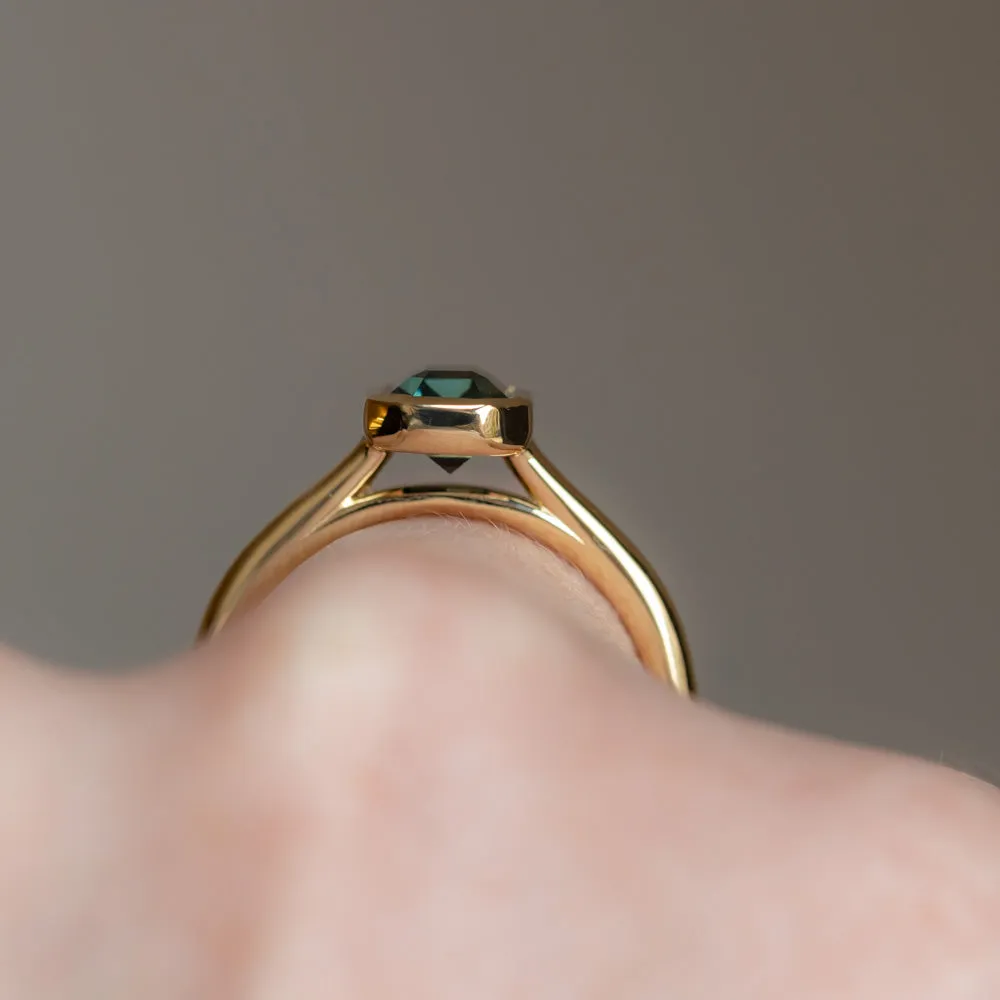 1.61ct Untreated Emerald Cut Green Sapphire Contemporary Bezel Set Ring in 18k Yellow Gold