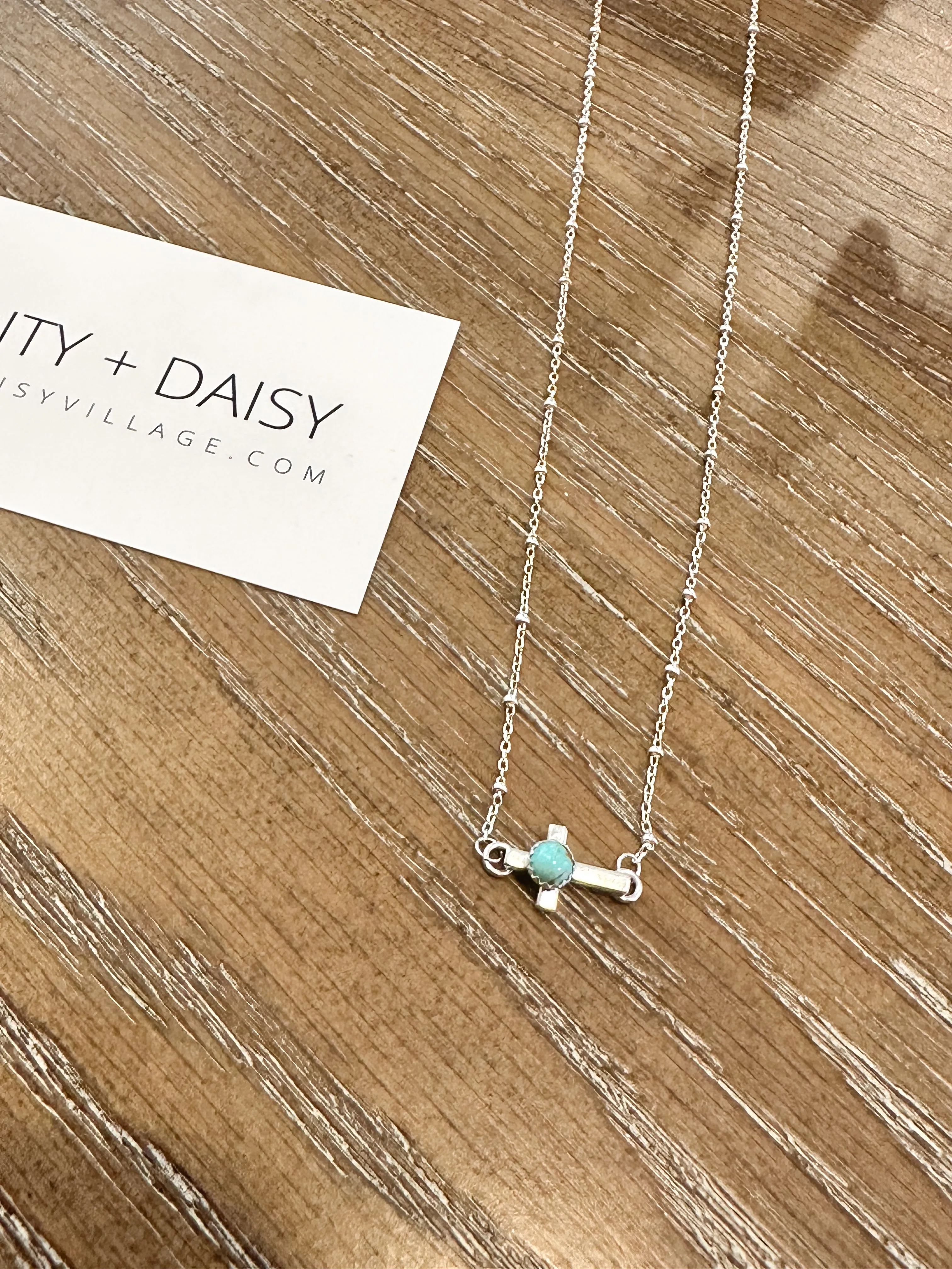 16" Kingman Turquoise Cross Sterling Silver Necklace