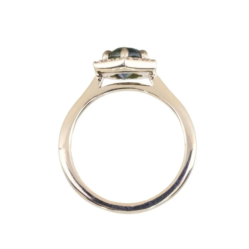 1.89ct Oval Untreated Parti Sapphire and Diamond Hexagon Stackable Halo in 14k Yellow Gold