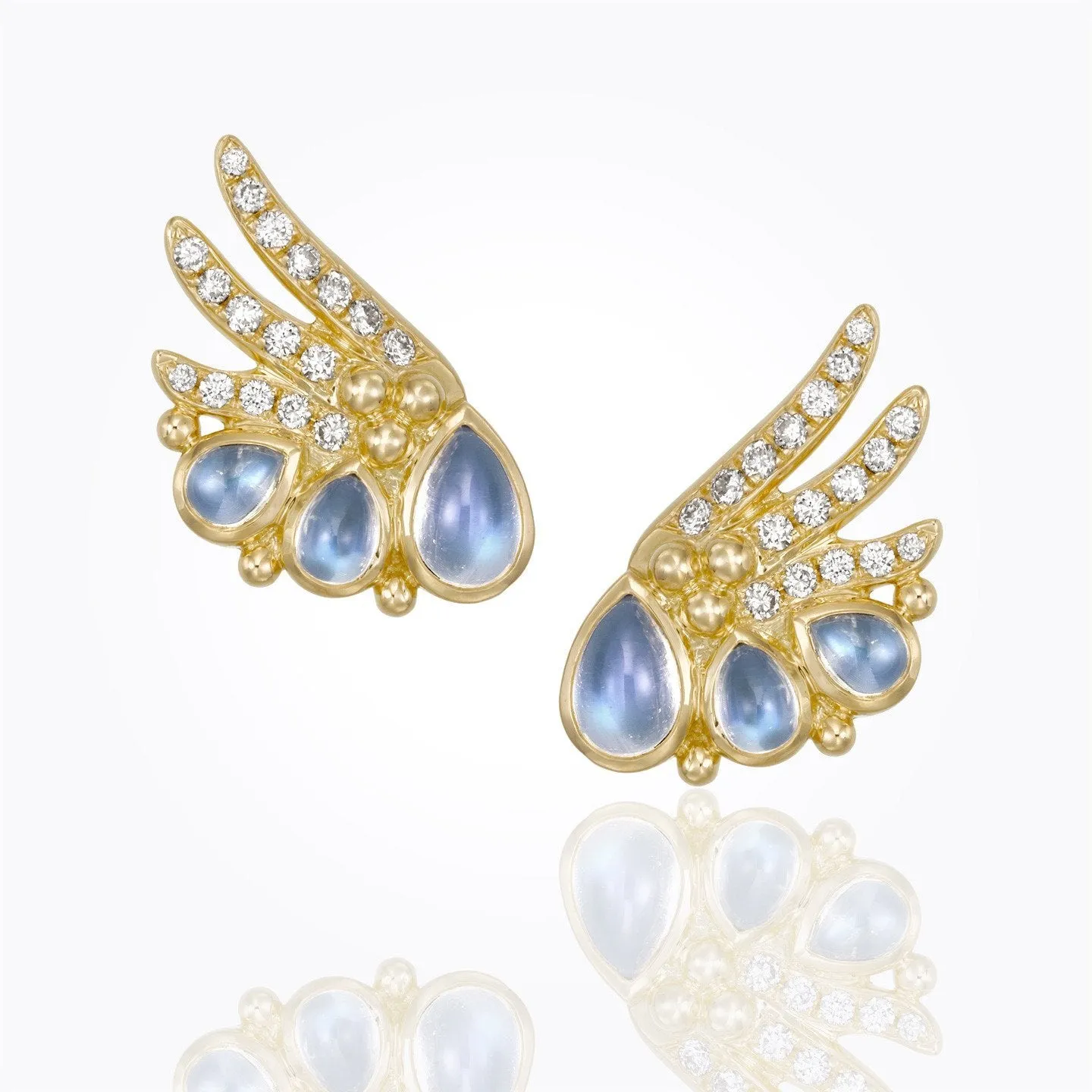 18K Wing Earrings with royal blue moonstone and diamond