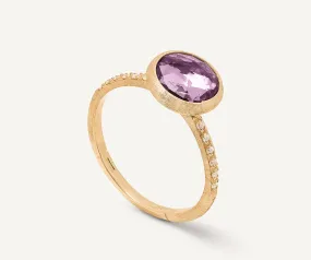 18K Yellow Gold Amethyst Ring with Diamond Pavé Shank